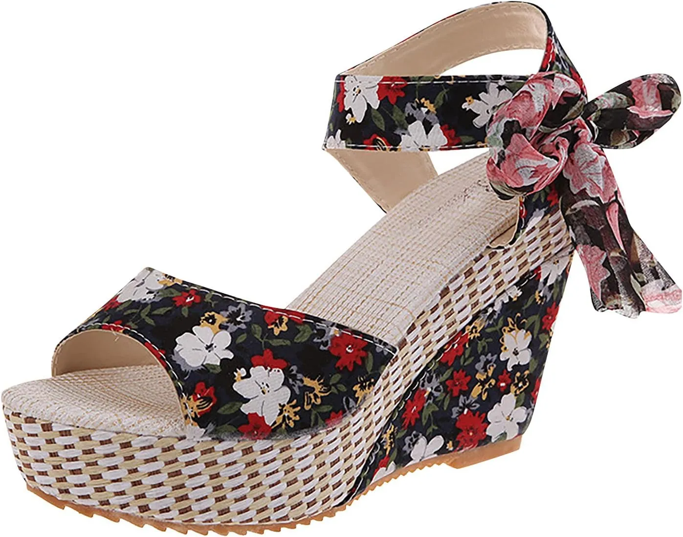 Women's Printed Wedge Sandals, Fashion Platform Cross Ankle Strap Bow Open Toe Summer High Heel Casual Sandals