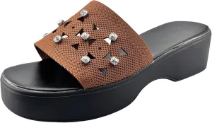 Womens Rhinestones Platform Sandals Lightweight Arch Support Wedge Slides Comfortable Slip On Sandals Dressy Walking Shoes