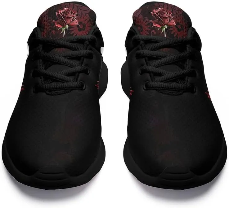 Women's Running Shoes with Unique Skull Rose Print, Non Slip Athletic Gym Training Walking Sneakers for Men