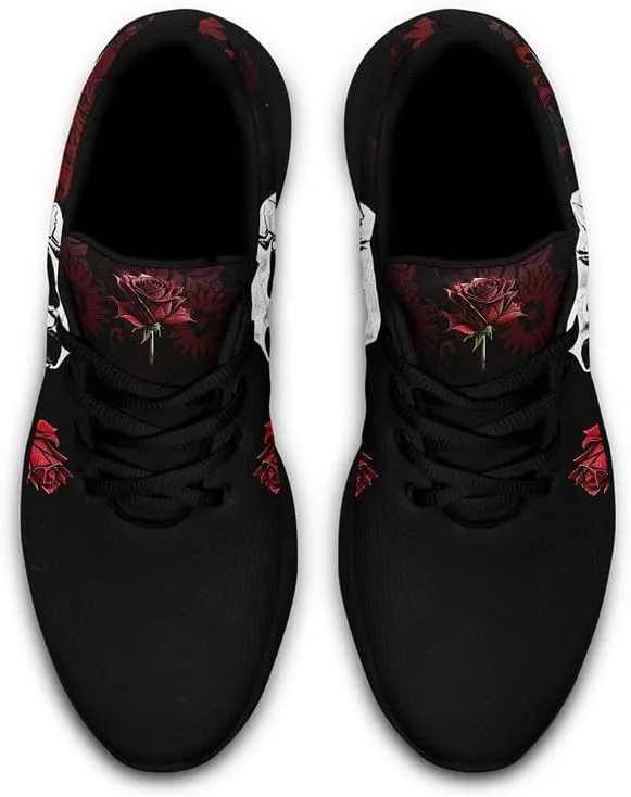 Women's Running Shoes with Unique Skull Rose Print, Non Slip Athletic Gym Training Walking Sneakers for Men