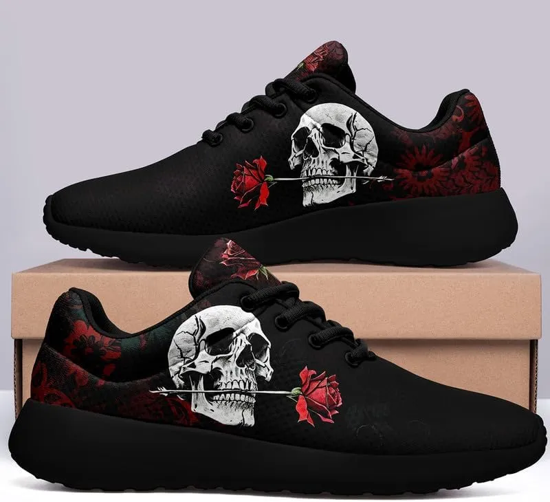 Women's Running Shoes with Unique Skull Rose Print, Non Slip Athletic Gym Training Walking Sneakers for Men