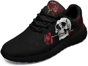 Women's Running Shoes with Unique Skull Rose Print, Non Slip Athletic Gym Training Walking Sneakers for Men