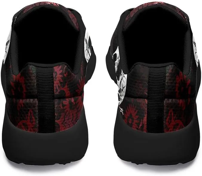 Women's Running Shoes with Unique Skull Rose Print, Non Slip Athletic Gym Training Walking Sneakers for Men