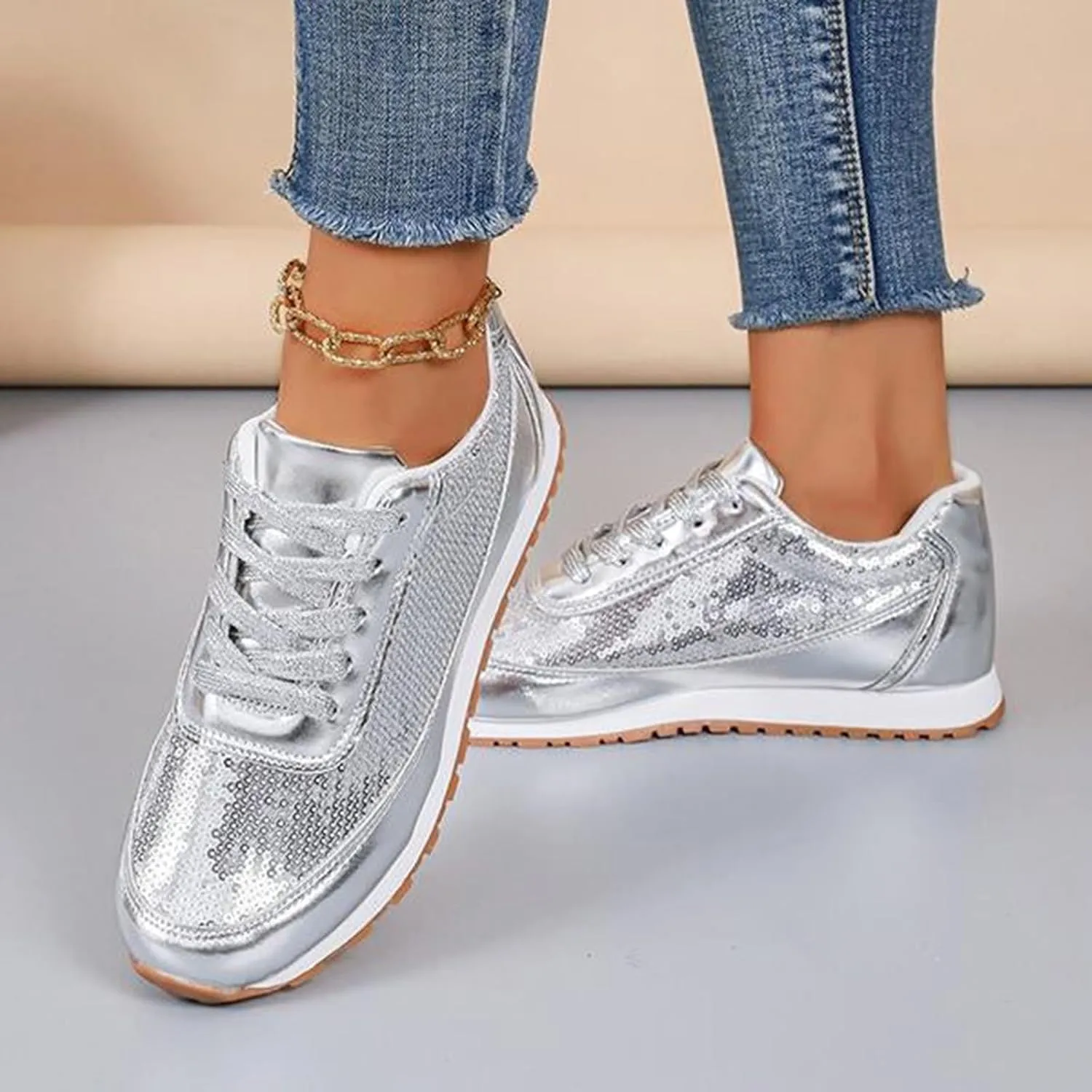 Women's Sequined Casual Sneakers Fashionable Plus Size Comfortable Sneakers Shoes Casual for Kids Boys
