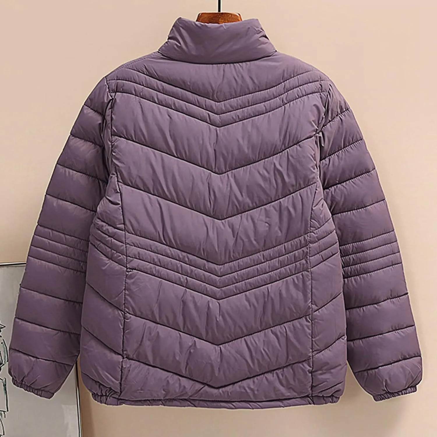 Women's Short Quilted Jackets Casual Stand Collar Zip Up Winter Down Puffer Jacket Padded Outerwear Coats with Pocket