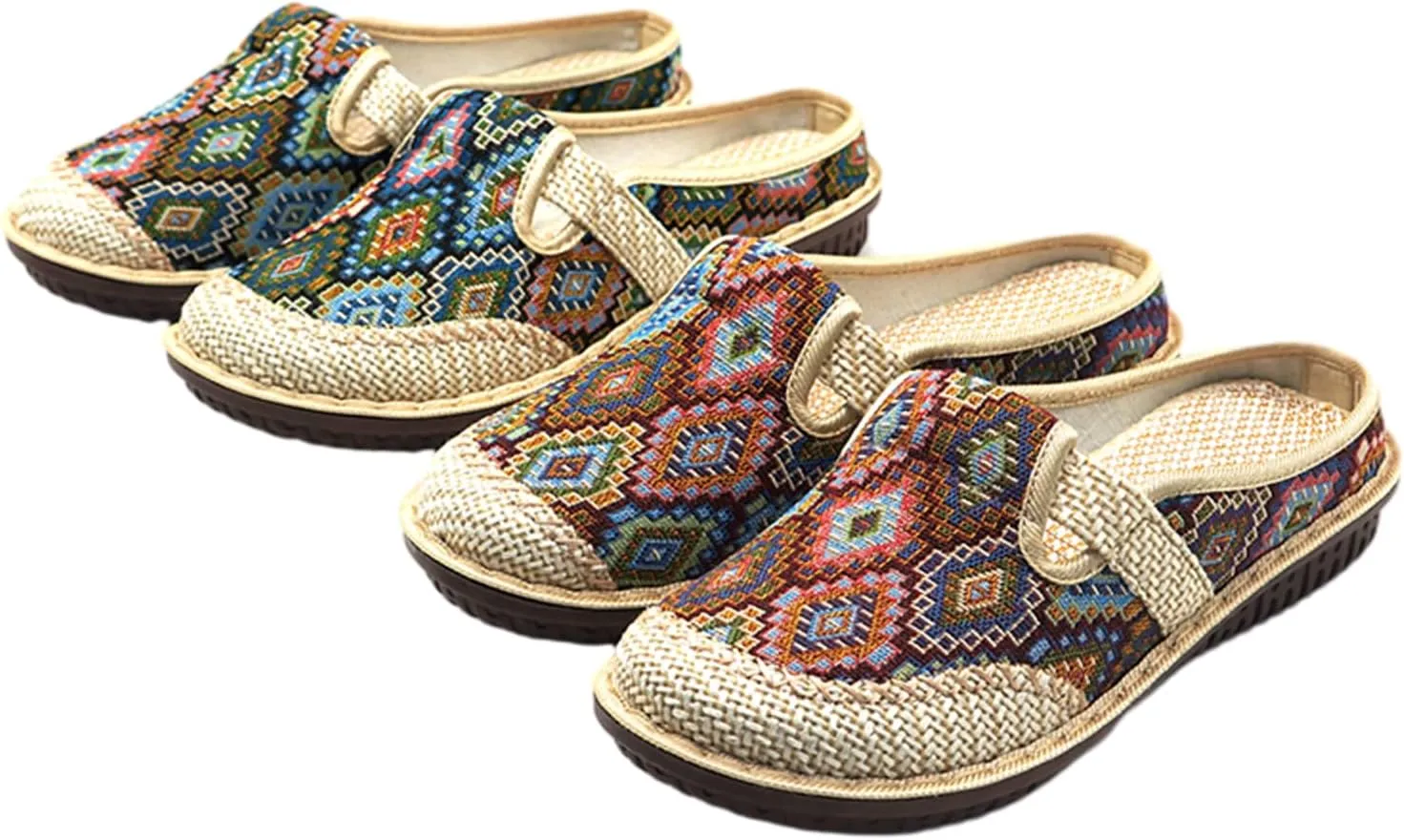 Women's Slip On Boho Closed Toe Mules, Round Toe Non-Slip Linen Cloges, Casual Slides Shoes