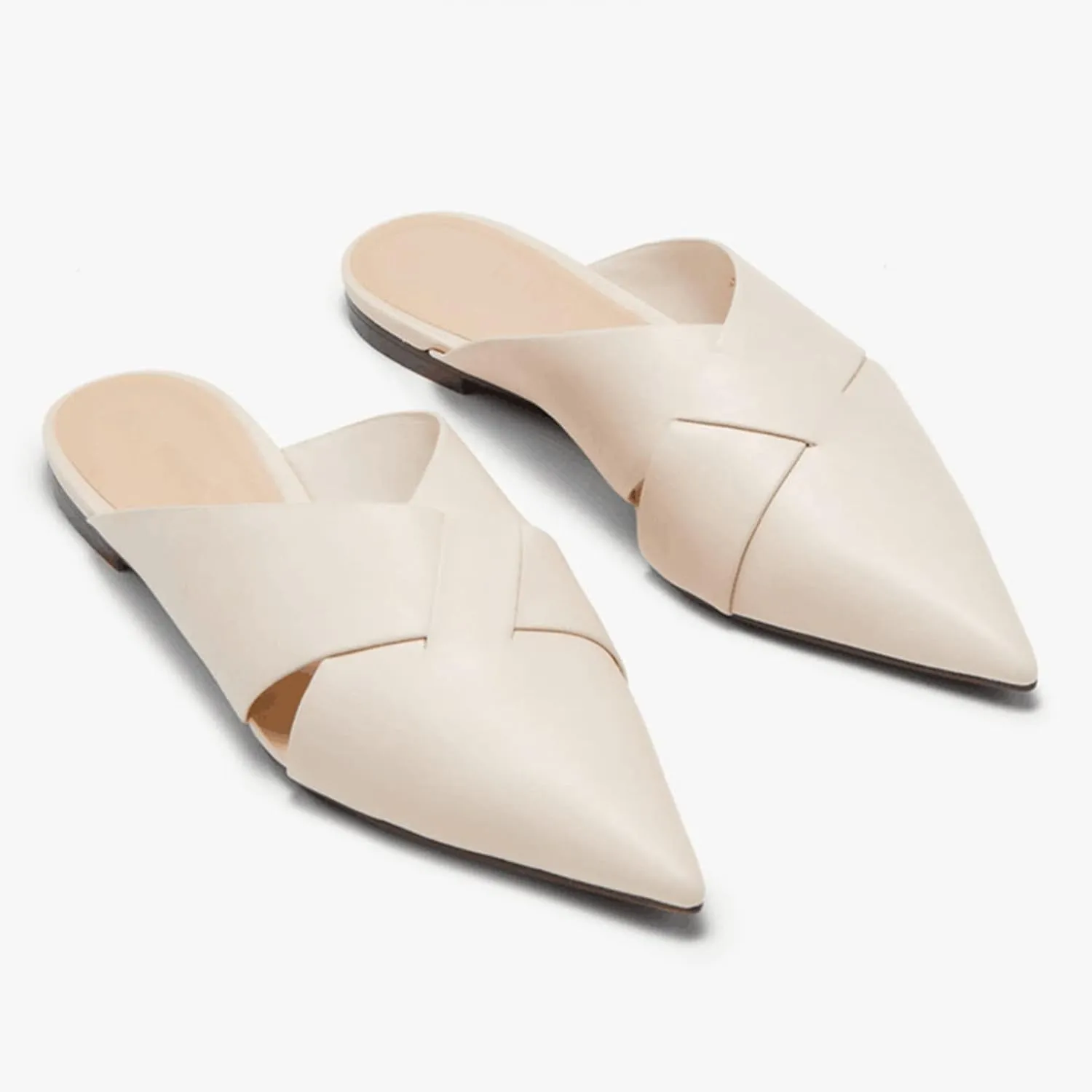 Women's Slip On Flat Mules Closed Pointed Toe Cut Out Comfortable Cross Strap Backless Loafer Shoes