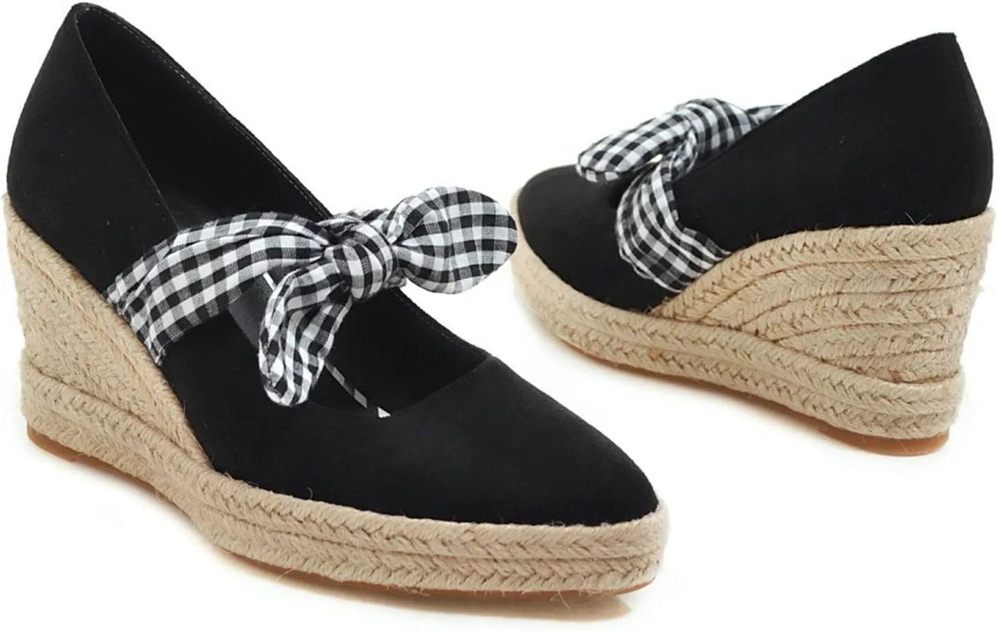 Women's Slip On Wedge Pumps Pointed Toe Faux Suede Stylish Bowknot Espadrille Platform Dress Shoes