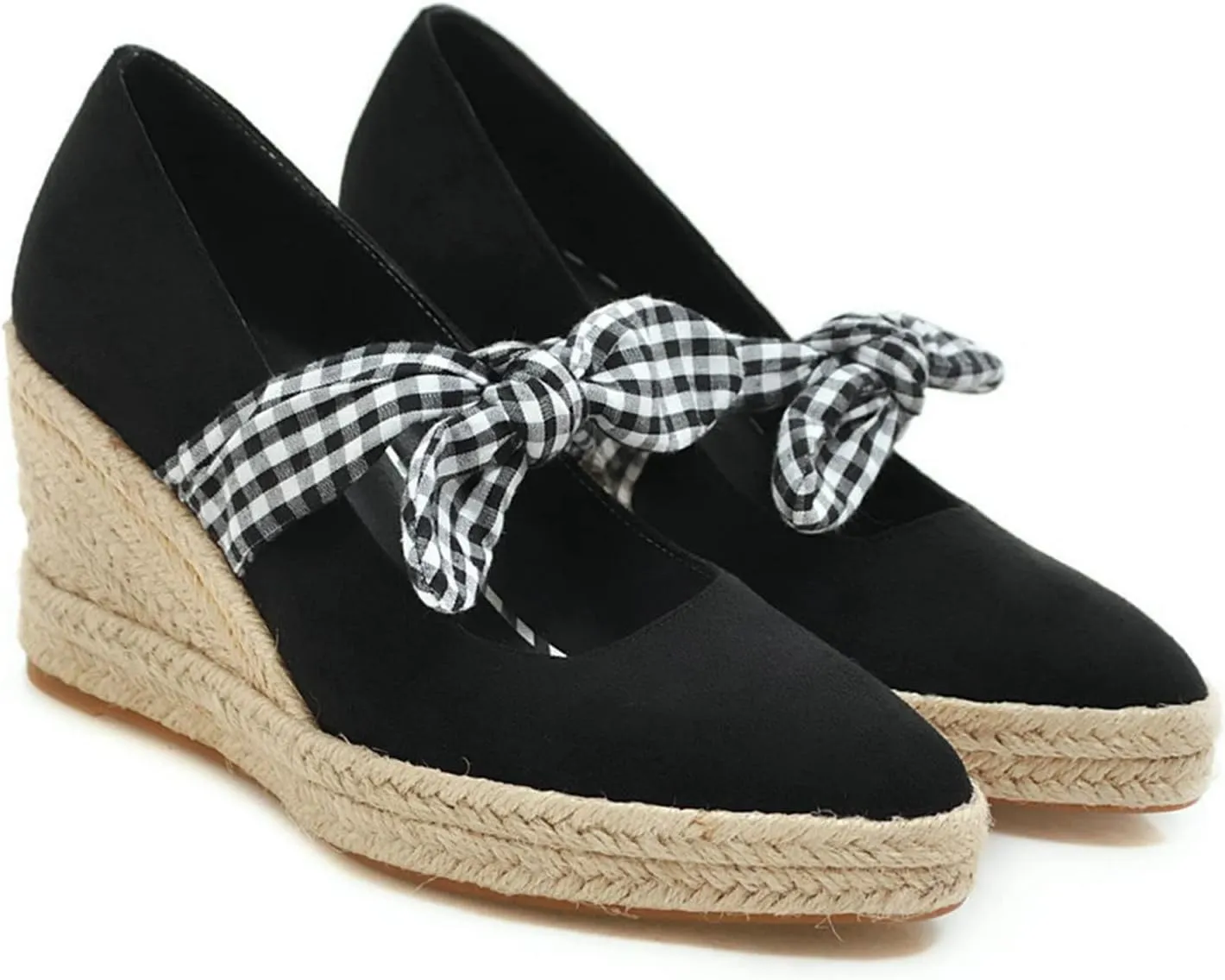 Women's Slip On Wedge Pumps Pointed Toe Faux Suede Stylish Bowknot Espadrille Platform Dress Shoes