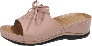 Women's Slip-On Wedge Sandals Chic Bow Orthopedic Sandals Lightweight Comfortable Open Toe Slippers Summer Beach Slip-On Shoes Soft Insole & Anti-Slip Sole Boho Slingback Sandal
