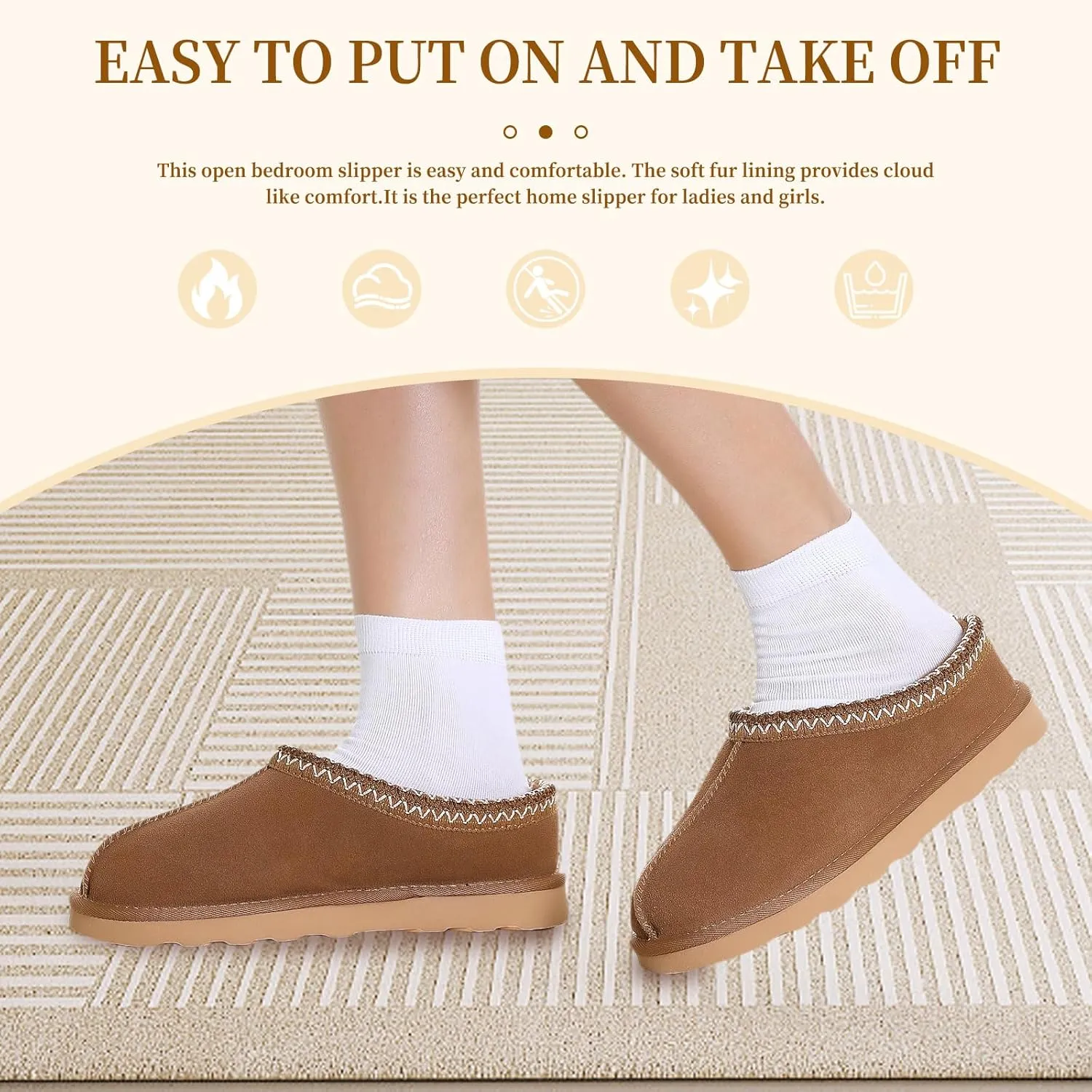 Women's Slipper Platform Mini Boots Indoor Slippers Slip on Fur Fleece Lined Suede Comfy Fur Fleece Lined Short Ankle Boots