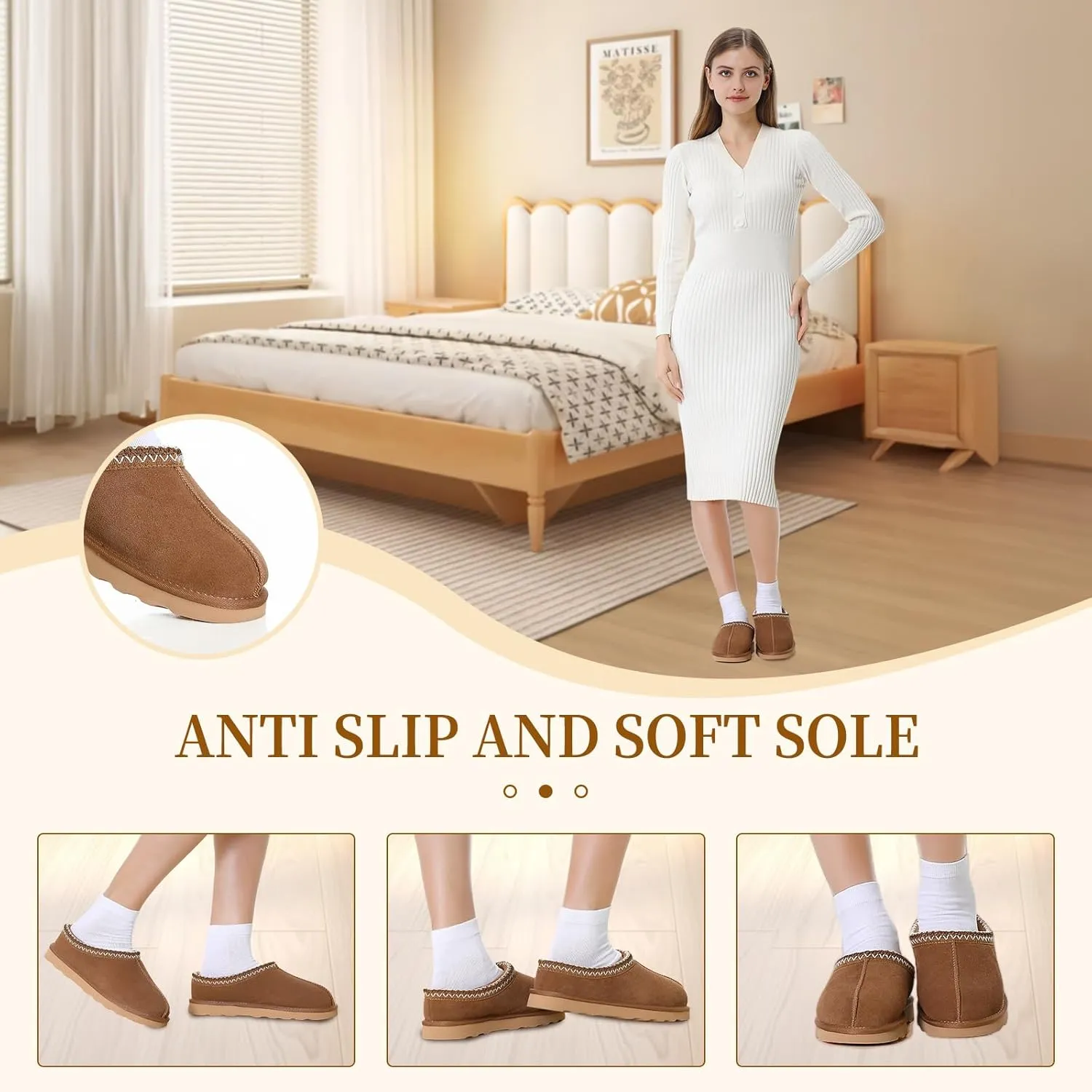Women's Slipper Platform Mini Boots Indoor Slippers Slip on Fur Fleece Lined Suede Comfy Fur Fleece Lined Short Ankle Boots