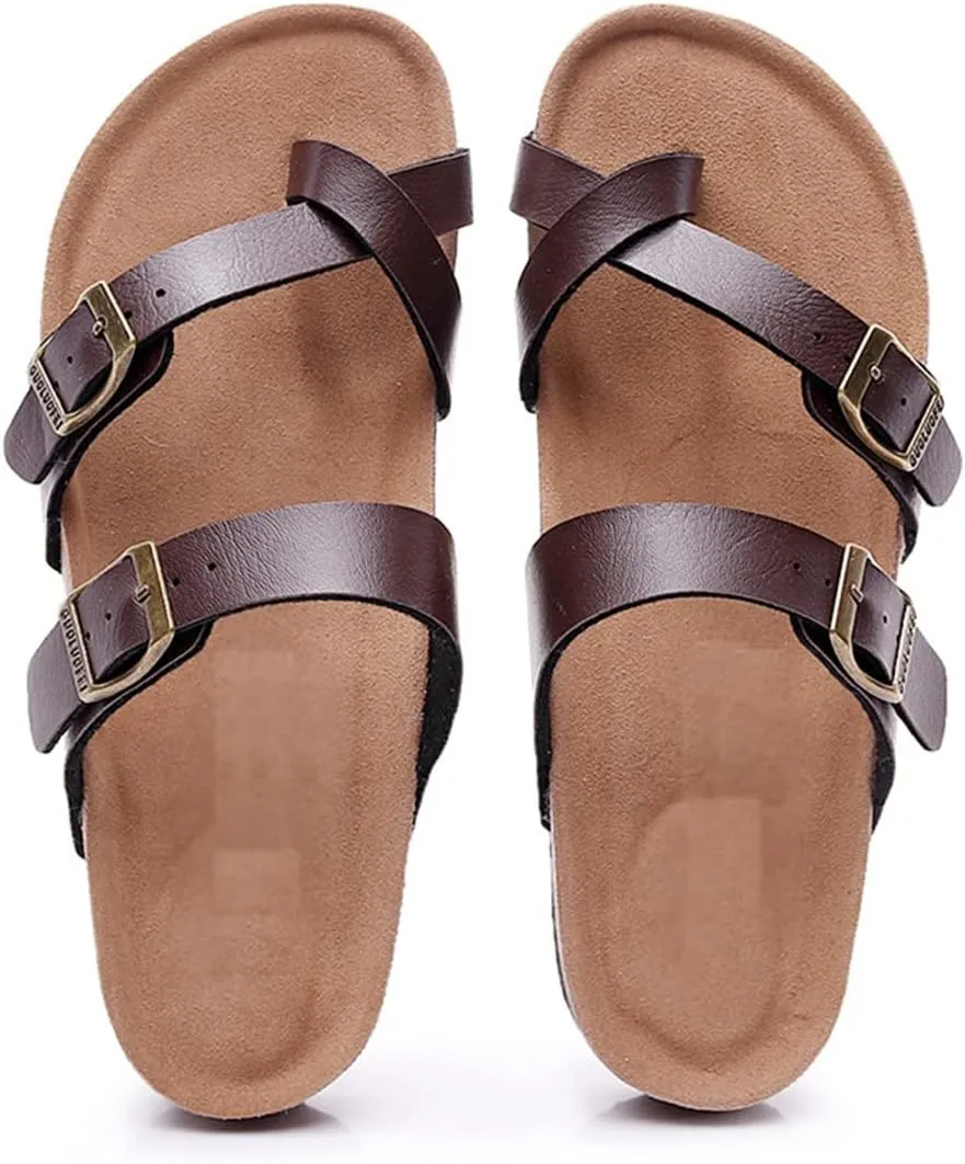 Women's Slippers,Men's and Women's Cork Mules Color-blocked Summer Shoes Open-toe Couple Flip flops Beach Soft Sandals