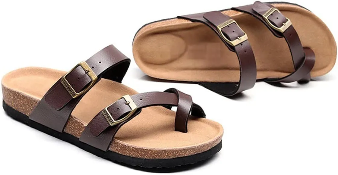 Women's Slippers,Men's and Women's Cork Mules Color-blocked Summer Shoes Open-toe Couple Flip flops Beach Soft Sandals