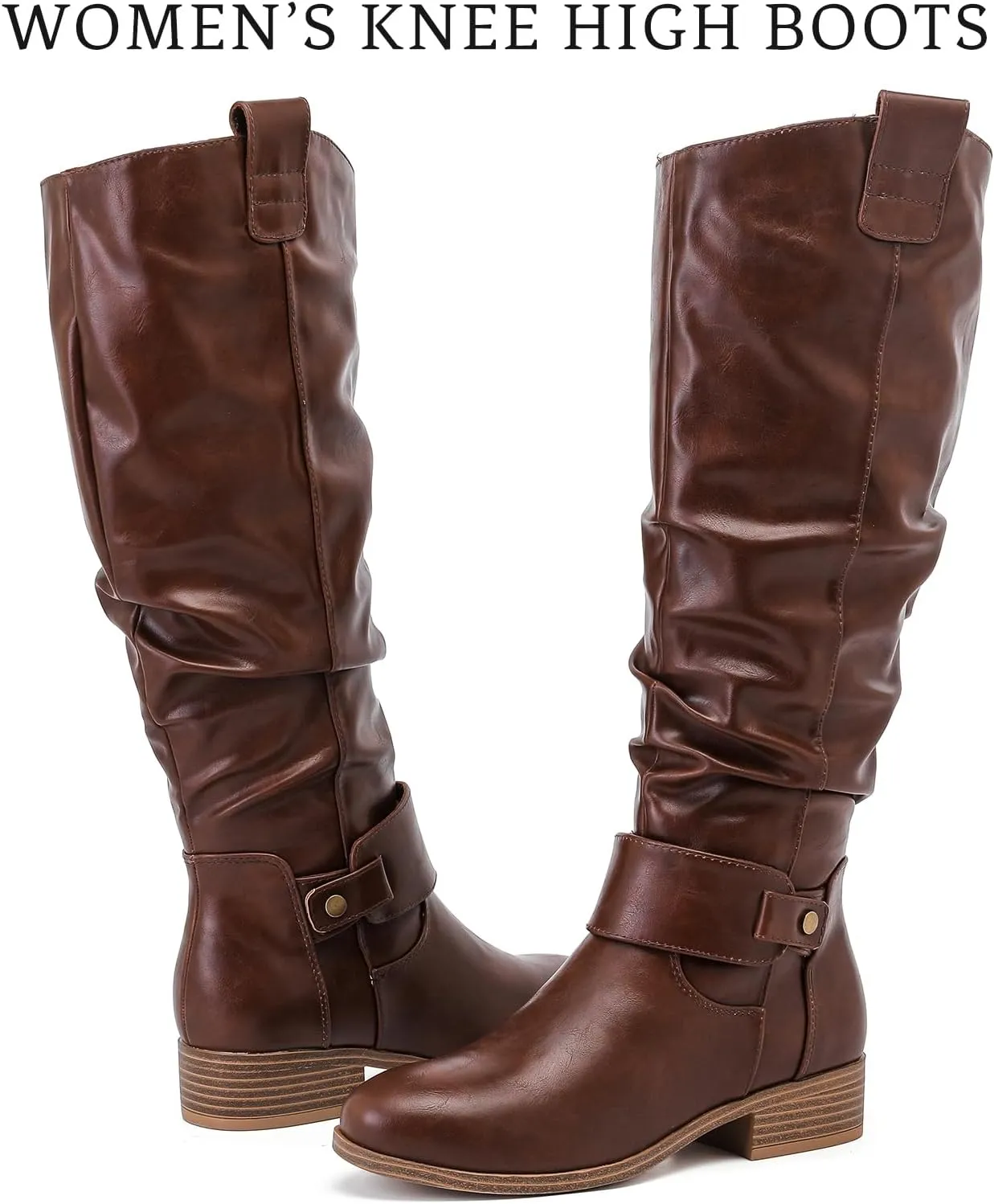 Women's Slouchy Knee High Boots, Comfortable and Fashionable Round Toe Riding Combat Boots for Fall and Winter Wear for Women.