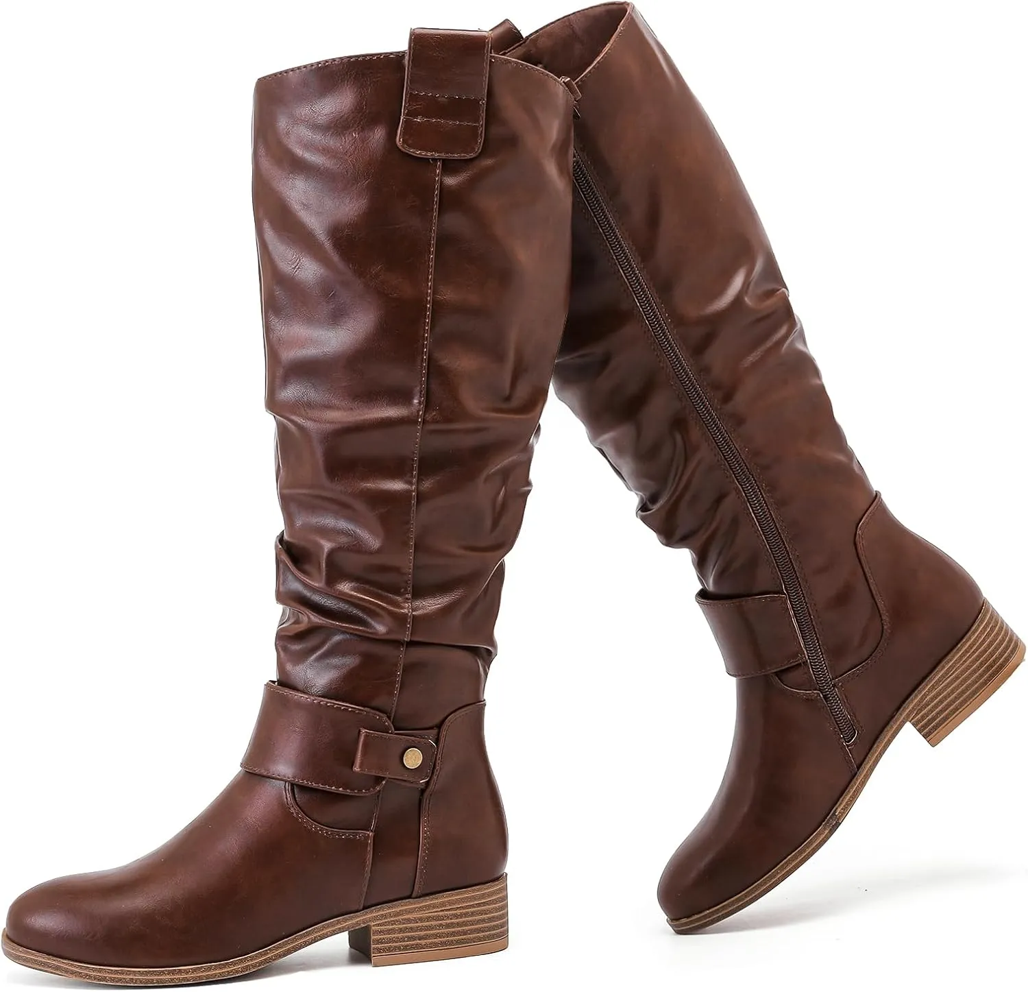 Women's Slouchy Knee High Boots, Comfortable and Fashionable Round Toe Riding Combat Boots for Fall and Winter Wear for Women.