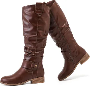 Women's Slouchy Knee High Boots, Comfortable and Fashionable Round Toe Riding Combat Boots for Fall and Winter Wear for Women.