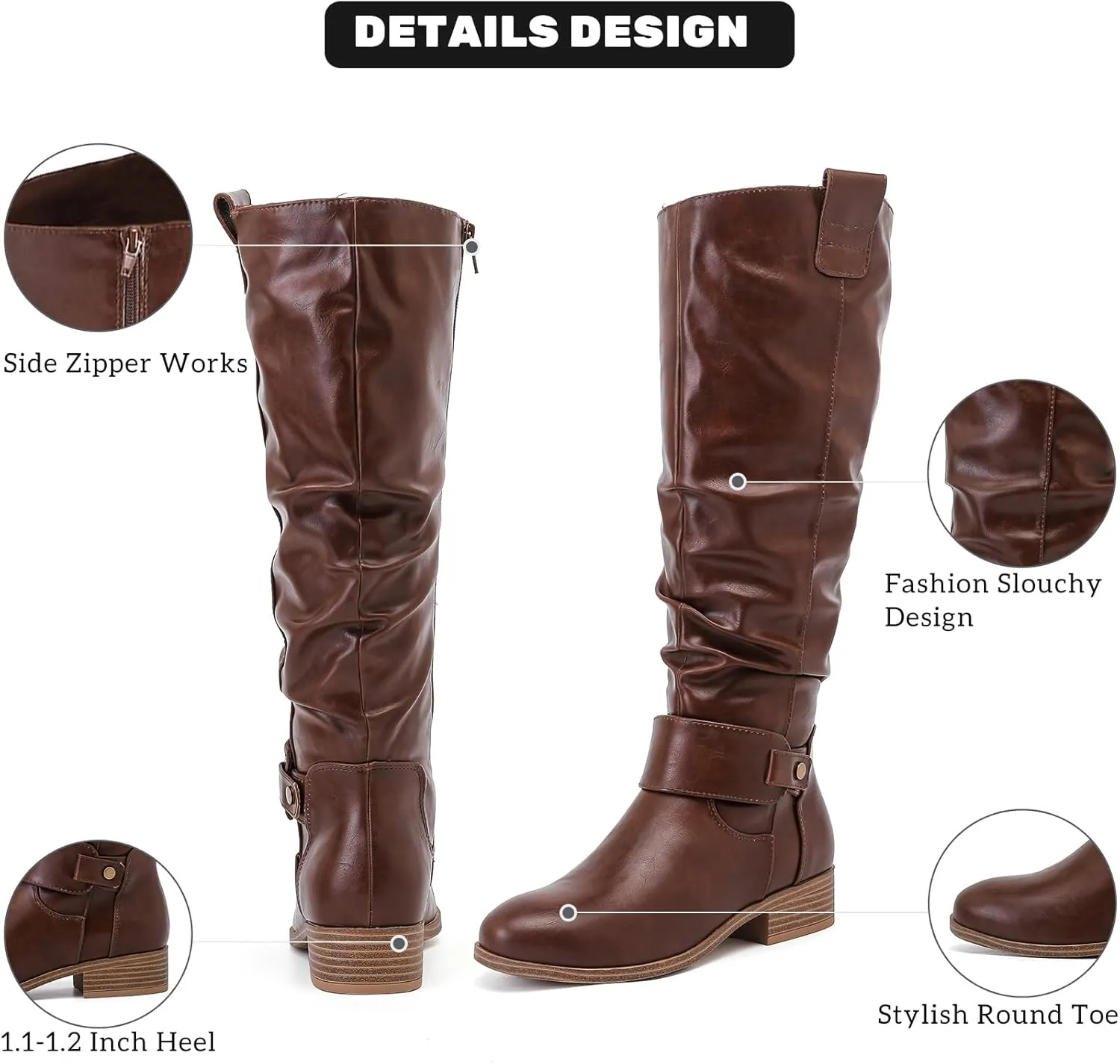 Women's Slouchy Knee High Boots, Comfortable and Fashionable Round Toe Riding Combat Boots for Fall and Winter Wear for Women.