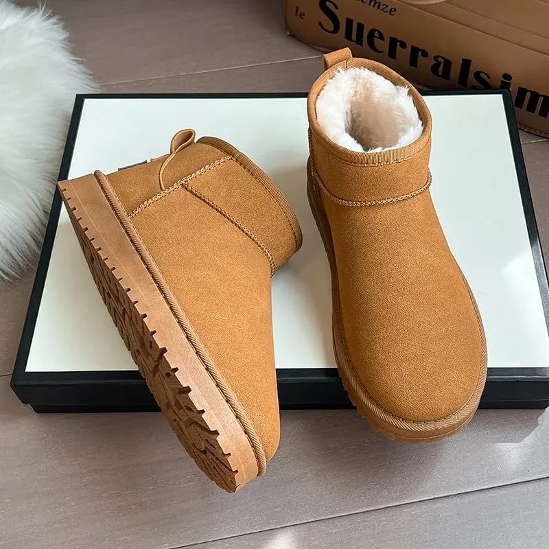 Women's Snow Boots Winter Mini Boots Warm Fur Lined Short Boots Winter Suede Snow Boots Indoor & Outdoor