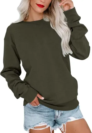 Women's Spring Casual Long Sleeve Sweatshirts Color Block/Solid/Gradient Lightweight Crew Neck Pullover Loose Fit Tunic Tops