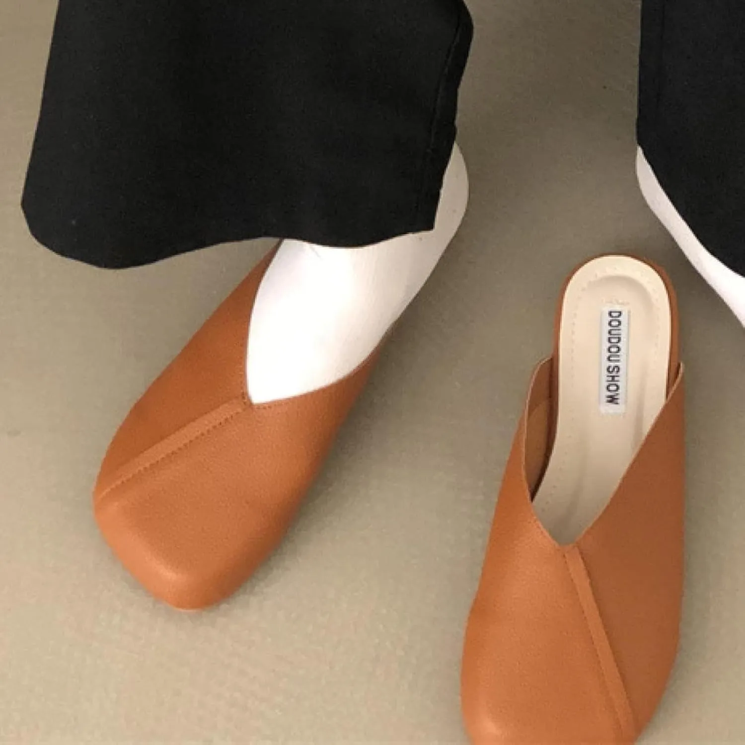 Women's Square Toe Mule Sandals, Soft Ultra-fine Fiber, Low Heel, Outdoor Walking, Backless Sandals, Slippers