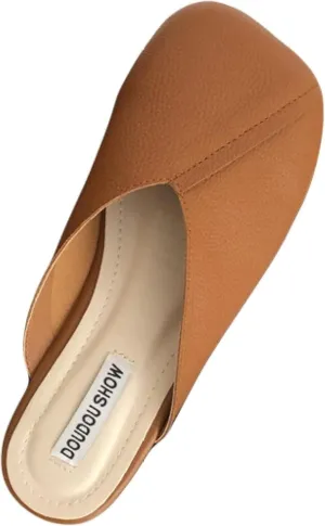 Women's Square Toe Mule Sandals, Soft Ultra-fine Fiber, Low Heel, Outdoor Walking, Backless Sandals, Slippers