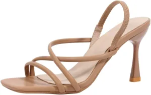 Women’s Strappy High-Heel Sandals – Square-Toe Design with Orange Heel Accent & Back Strap – Elegant Dress Shoes for Dinners, Parties & Formal Occasions