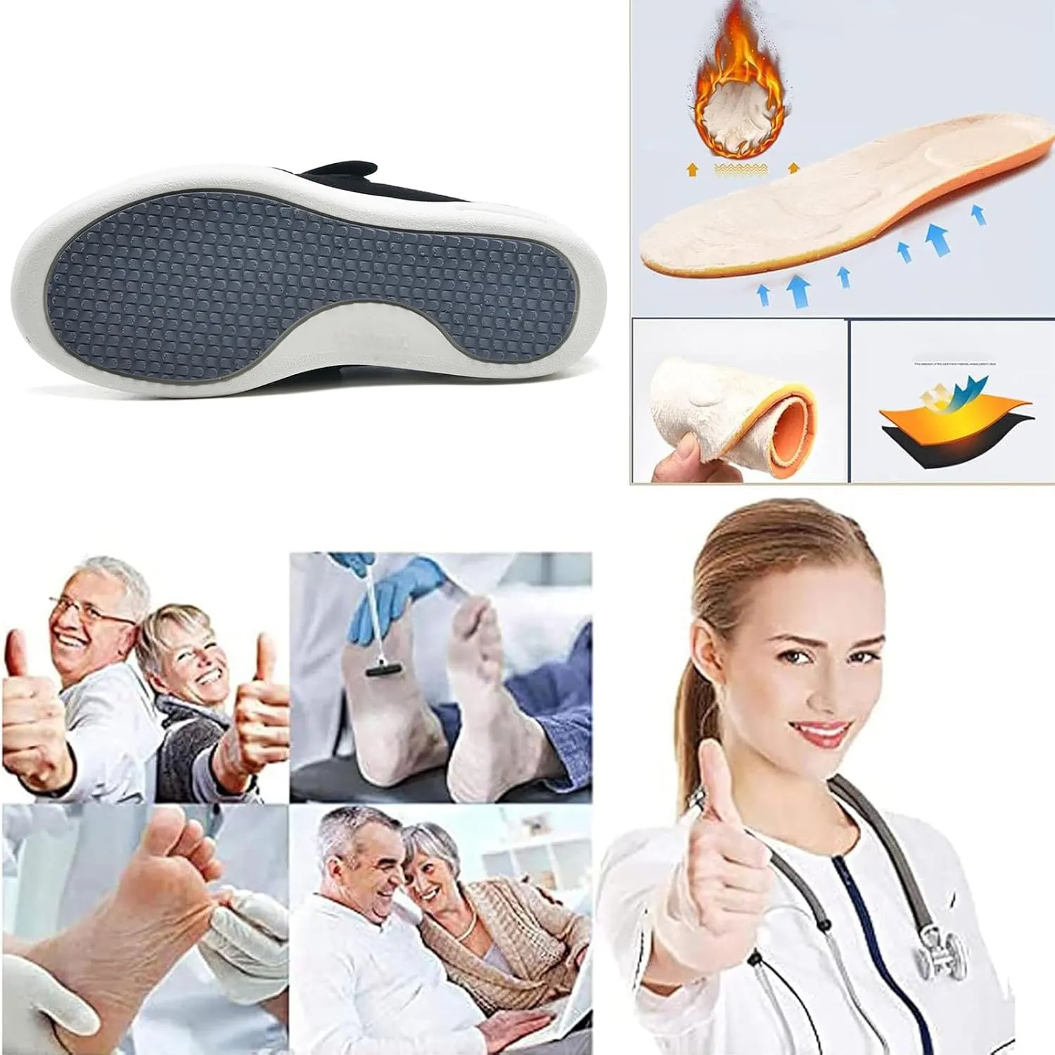 Womens Stylish Diabetic Shoes,Men's Diabetic Winter Warm Fleece Shoes Non-Slip Round Toe Adjustable Wide Memory Form Arthritis Swollen Boots