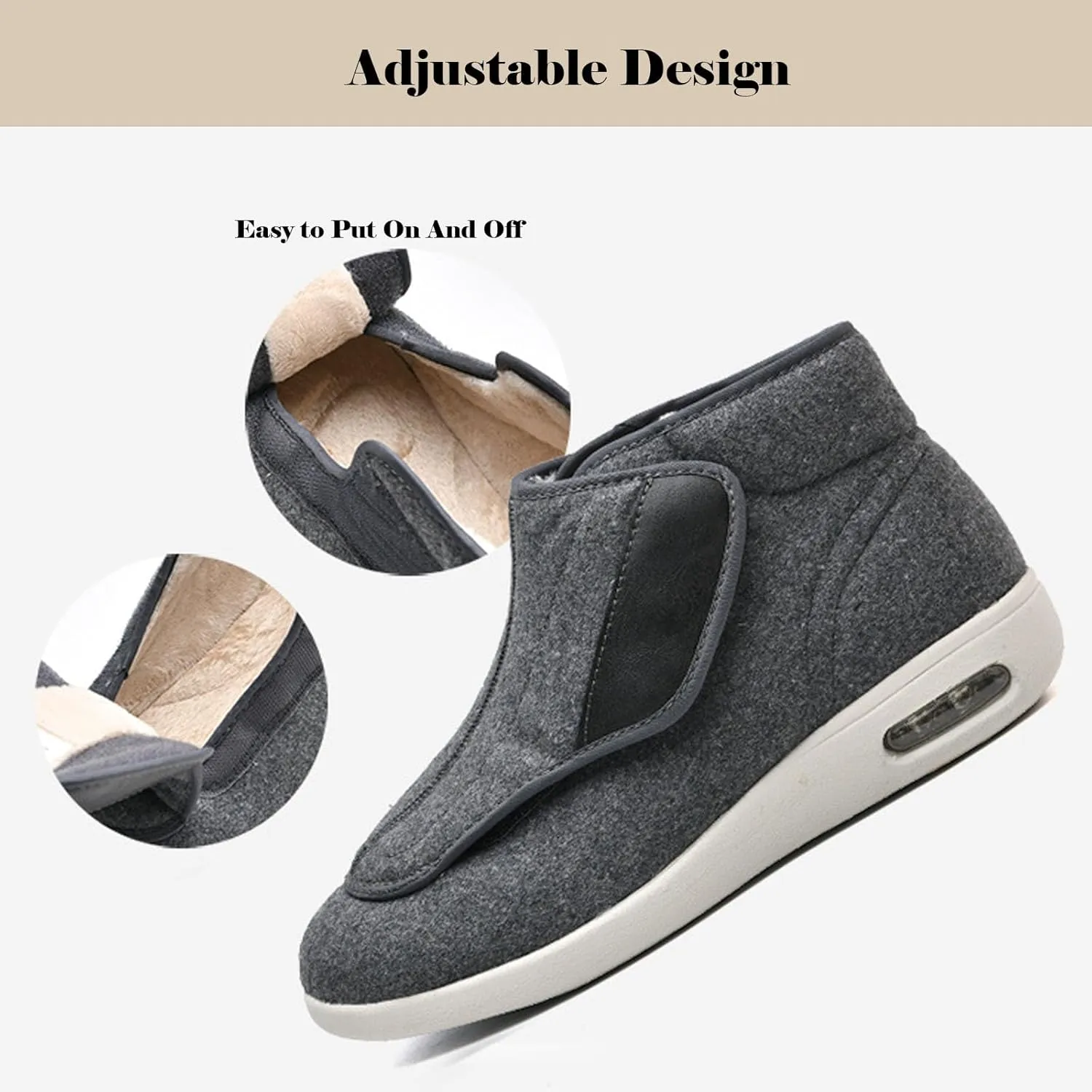 Womens Stylish Diabetic Shoes,Men's Diabetic Winter Warm Fleece Shoes Non-Slip Round Toe Adjustable Wide Memory Form Arthritis Swollen Boots