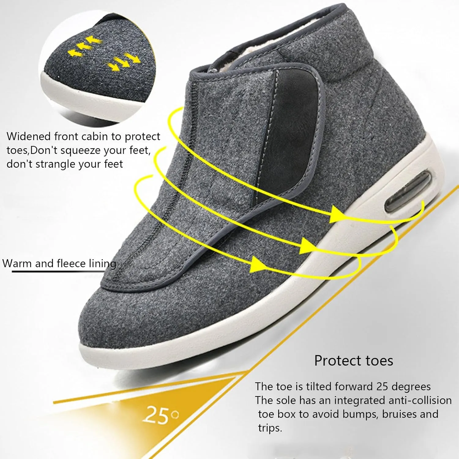 Womens Stylish Diabetic Shoes,Men's Diabetic Winter Warm Fleece Shoes Non-Slip Round Toe Adjustable Wide Memory Form Arthritis Swollen Boots