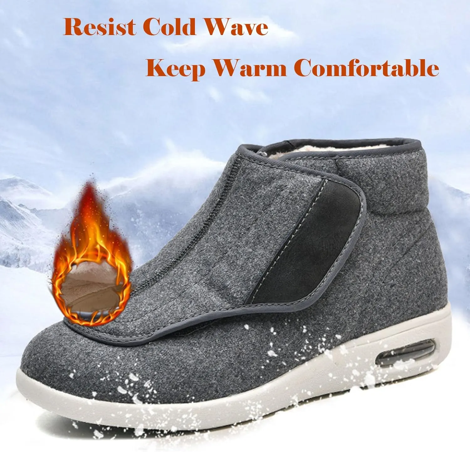 Womens Stylish Diabetic Shoes,Men's Diabetic Winter Warm Fleece Shoes Non-Slip Round Toe Adjustable Wide Memory Form Arthritis Swollen Boots