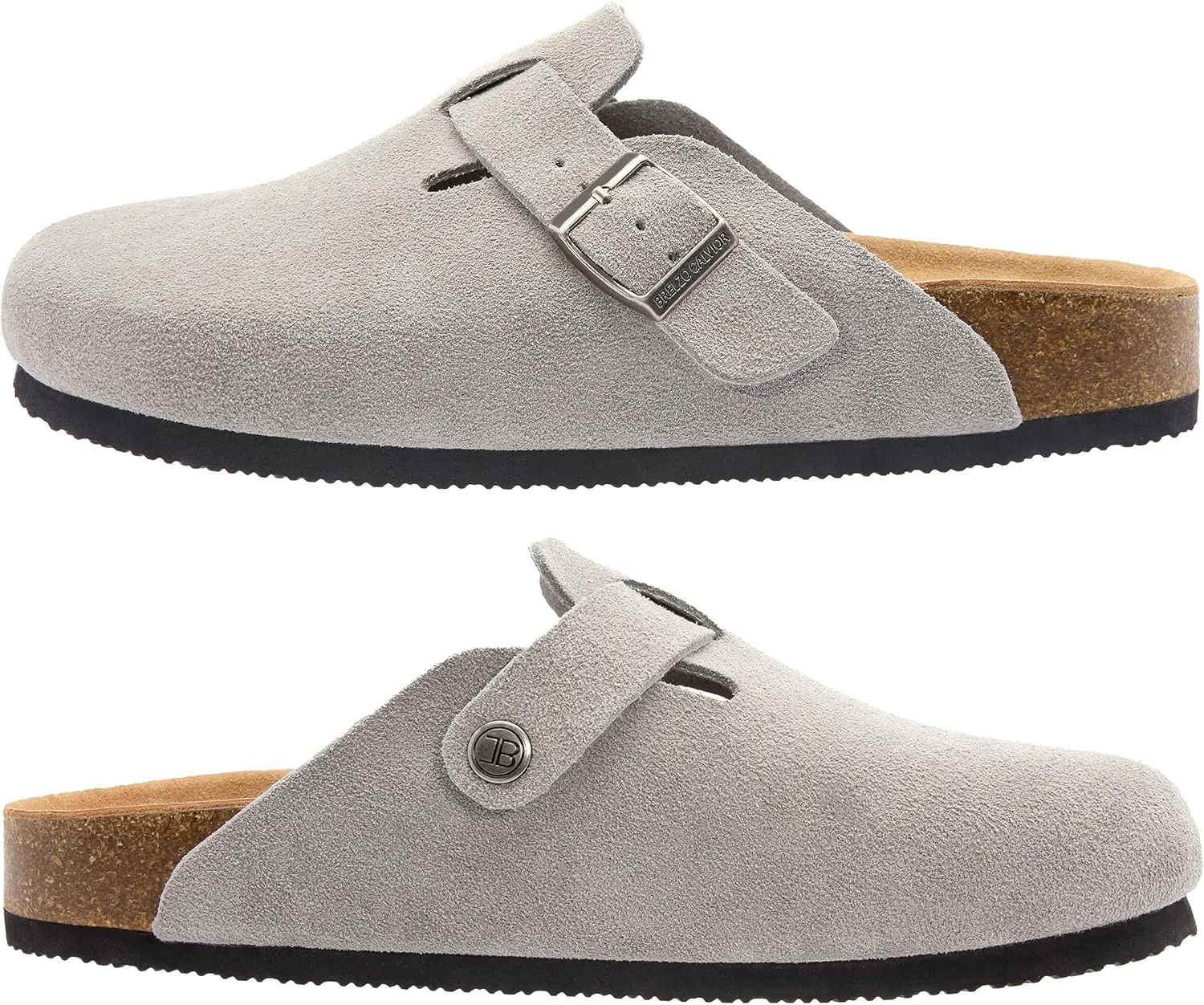 Women's Suede Clogs Men's Slip-On Mules Non-Slip Potato Shoes Arch Support Sandals with Adjustable Buckle for Indoor & Outdoor Use