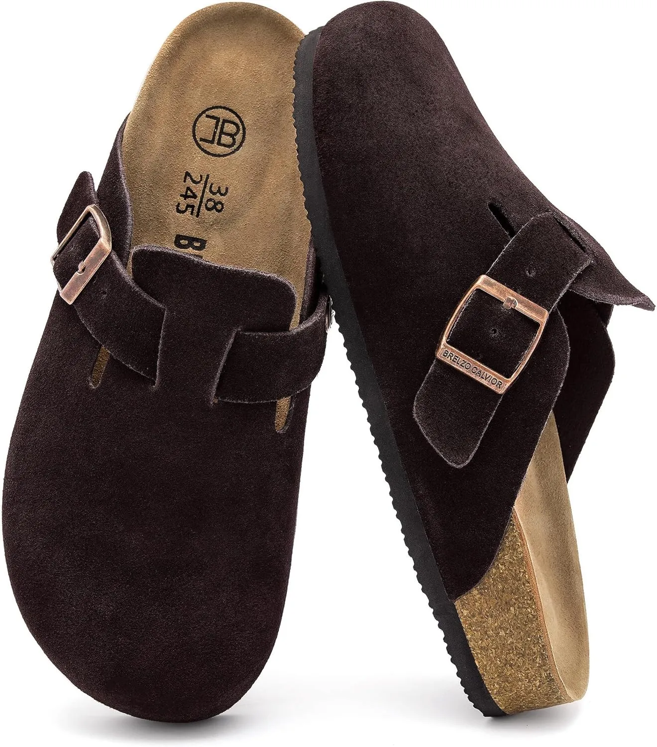 Women's Suede Clogs Men's Slip-On Mules Non-Slip Potato Shoes Arch Support Sandals with Adjustable Buckle for Indoor & Outdoor Use