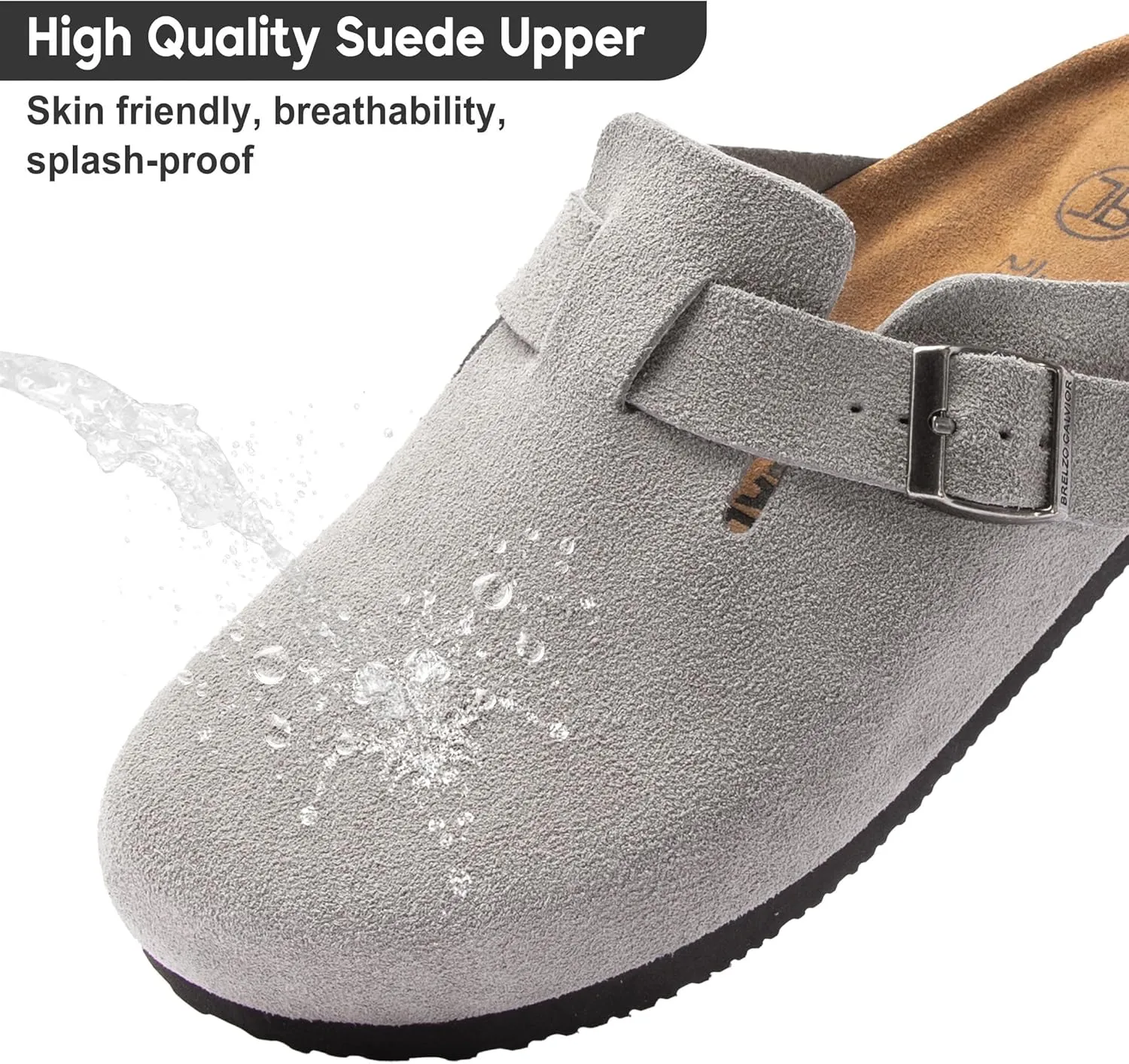 Women's Suede Clogs Men's Slip-On Mules Non-Slip Potato Shoes Arch Support Sandals with Adjustable Buckle for Indoor & Outdoor Use