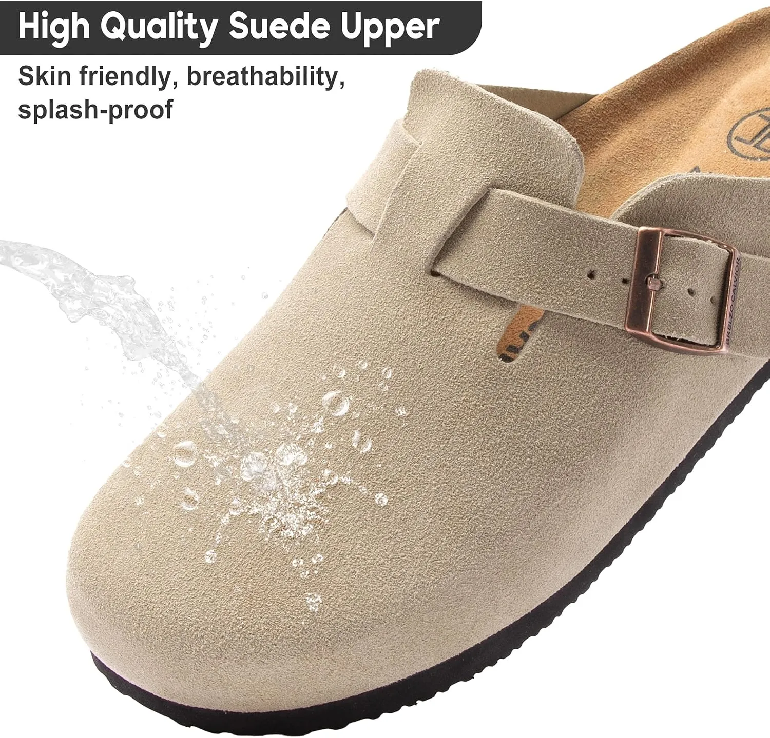 Women's Suede Clogs Men's Slip-On Mules Non-Slip Potato Shoes Arch Support Sandals with Adjustable Buckle for Indoor & Outdoor Use