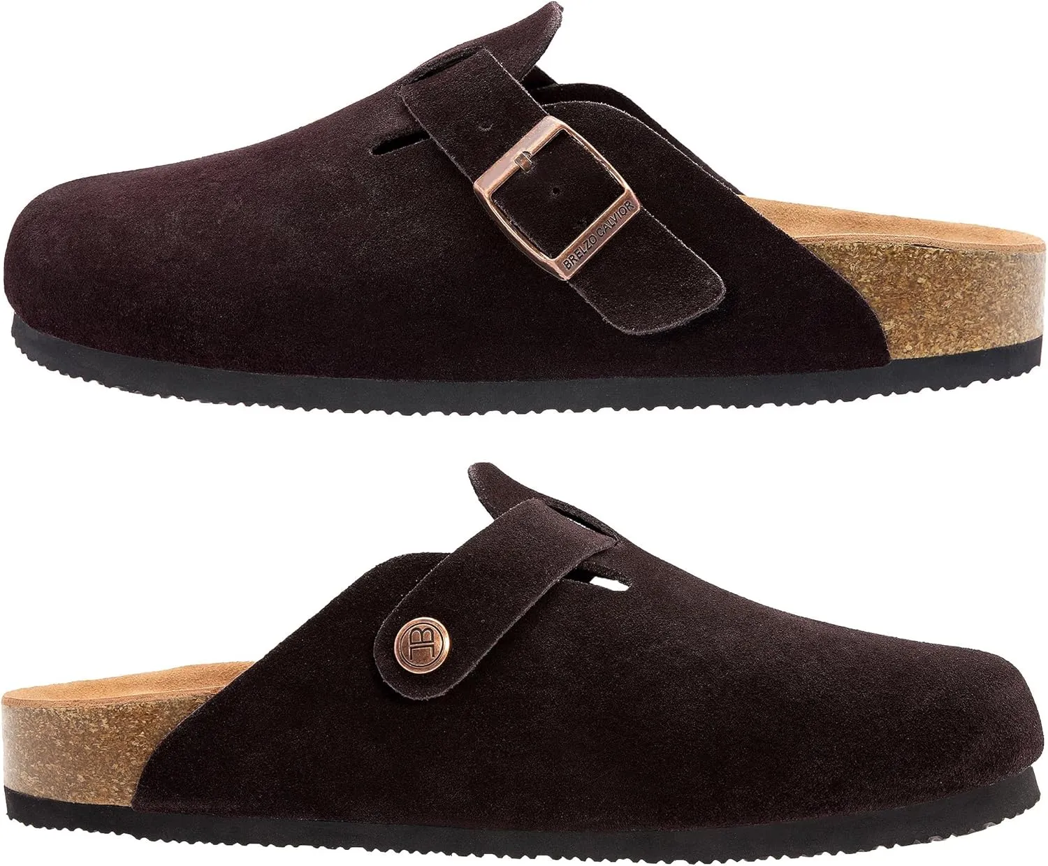 Women's Suede Clogs Men's Slip-On Mules Non-Slip Potato Shoes Arch Support Sandals with Adjustable Buckle for Indoor & Outdoor Use
