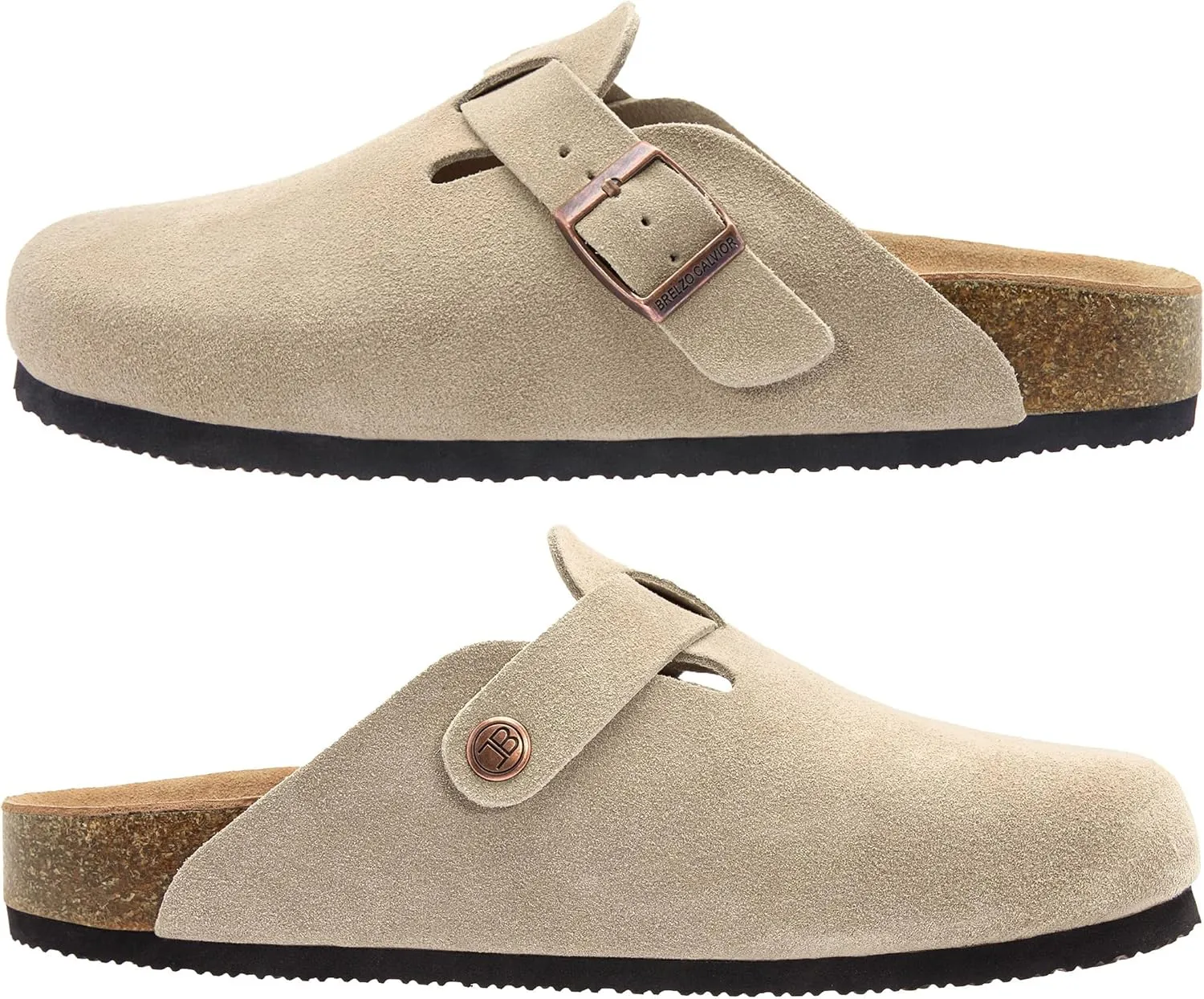 Women's Suede Clogs Men's Slip-On Mules Non-Slip Potato Shoes Arch Support Sandals with Adjustable Buckle for Indoor & Outdoor Use