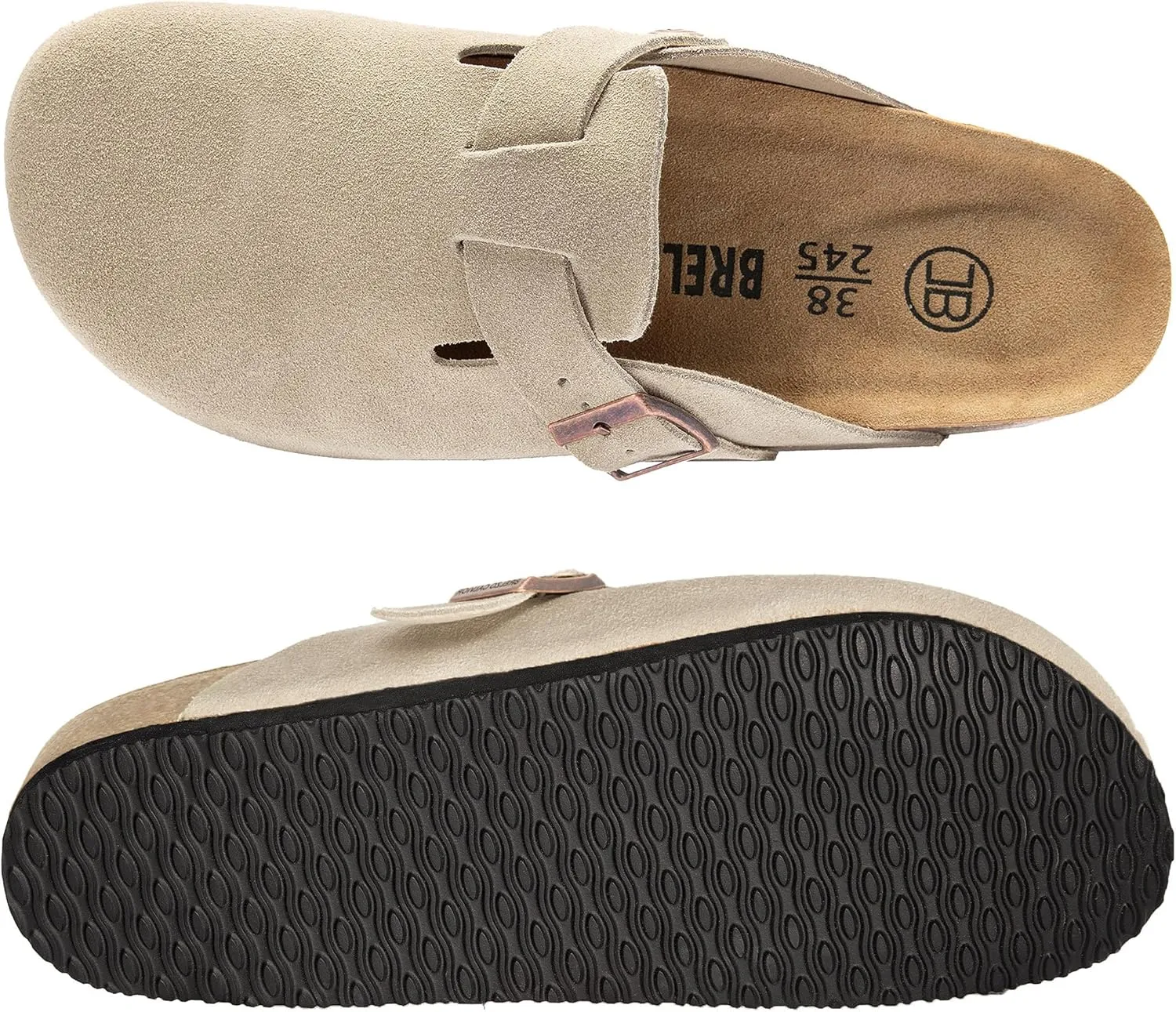 Women's Suede Clogs Men's Slip-On Mules Non-Slip Potato Shoes Arch Support Sandals with Adjustable Buckle for Indoor & Outdoor Use
