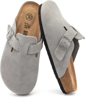 Women's Suede Clogs Men's Slip-On Mules Non-Slip Potato Shoes Arch Support Sandals with Adjustable Buckle for Indoor & Outdoor Use
