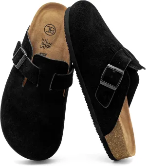 Women's Suede Clogs Men's Slip-On Mules Non-Slip Potato Shoes Arch Support Sandals with Adjustable Buckle for Indoor & Outdoor Use