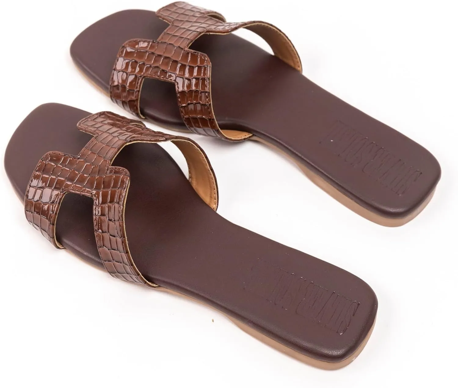 Women's Voyage Flat Slide Sandals - Square Open Toe Slides H-Band Slides for Women Fashionable Slip-On with Soft Leather Slippers for Summer | Comfort Walking with Beach Shoes