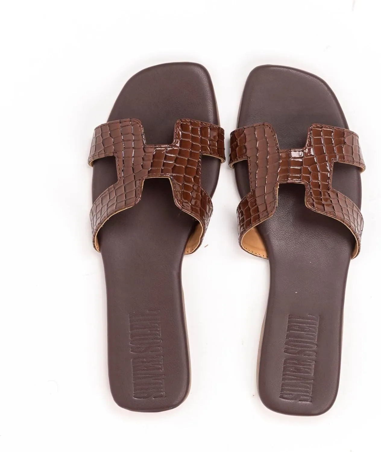 Women's Voyage Flat Slide Sandals - Square Open Toe Slides H-Band Slides for Women Fashionable Slip-On with Soft Leather Slippers for Summer | Comfort Walking with Beach Shoes