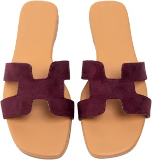 Women's Voyage Flat Slide Sandals - Square Open Toe Slides H-Band Slides for Women Fashionable Slip-On with Soft Leather Slippers for Summer | Comfort Walking with Beach Shoes