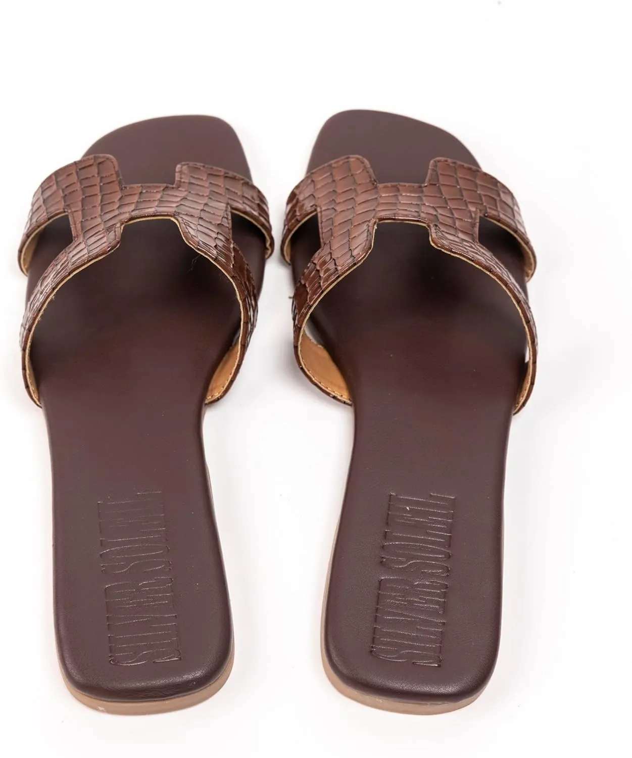 Women's Voyage Flat Slide Sandals - Square Open Toe Slides H-Band Slides for Women Fashionable Slip-On with Soft Leather Slippers for Summer | Comfort Walking with Beach Shoes