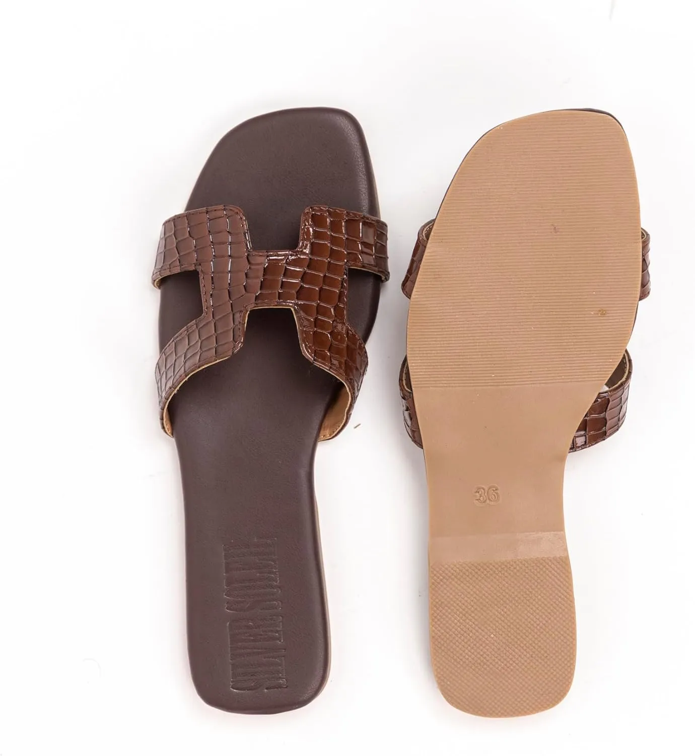 Women's Voyage Flat Slide Sandals - Square Open Toe Slides H-Band Slides for Women Fashionable Slip-On with Soft Leather Slippers for Summer | Comfort Walking with Beach Shoes