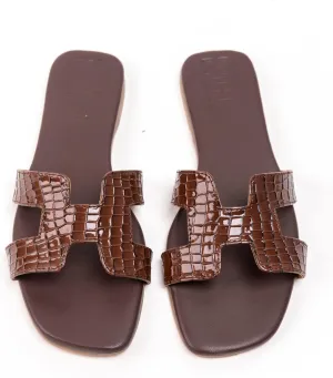 Women's Voyage Flat Slide Sandals - Square Open Toe Slides H-Band Slides for Women Fashionable Slip-On with Soft Leather Slippers for Summer | Comfort Walking with Beach Shoes