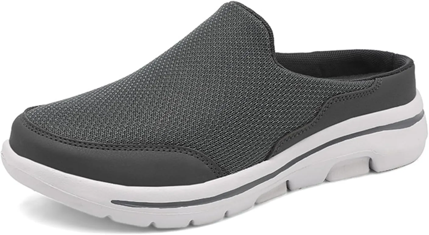 Womens Walking Shoes Breathable Mesh Mules Lightweight Open Back Slippers Casual Comfortable Wedge Mules Knitted Closed Toe Slip On Clogs Orthopedic Diabetic Shoes with Arch-Support