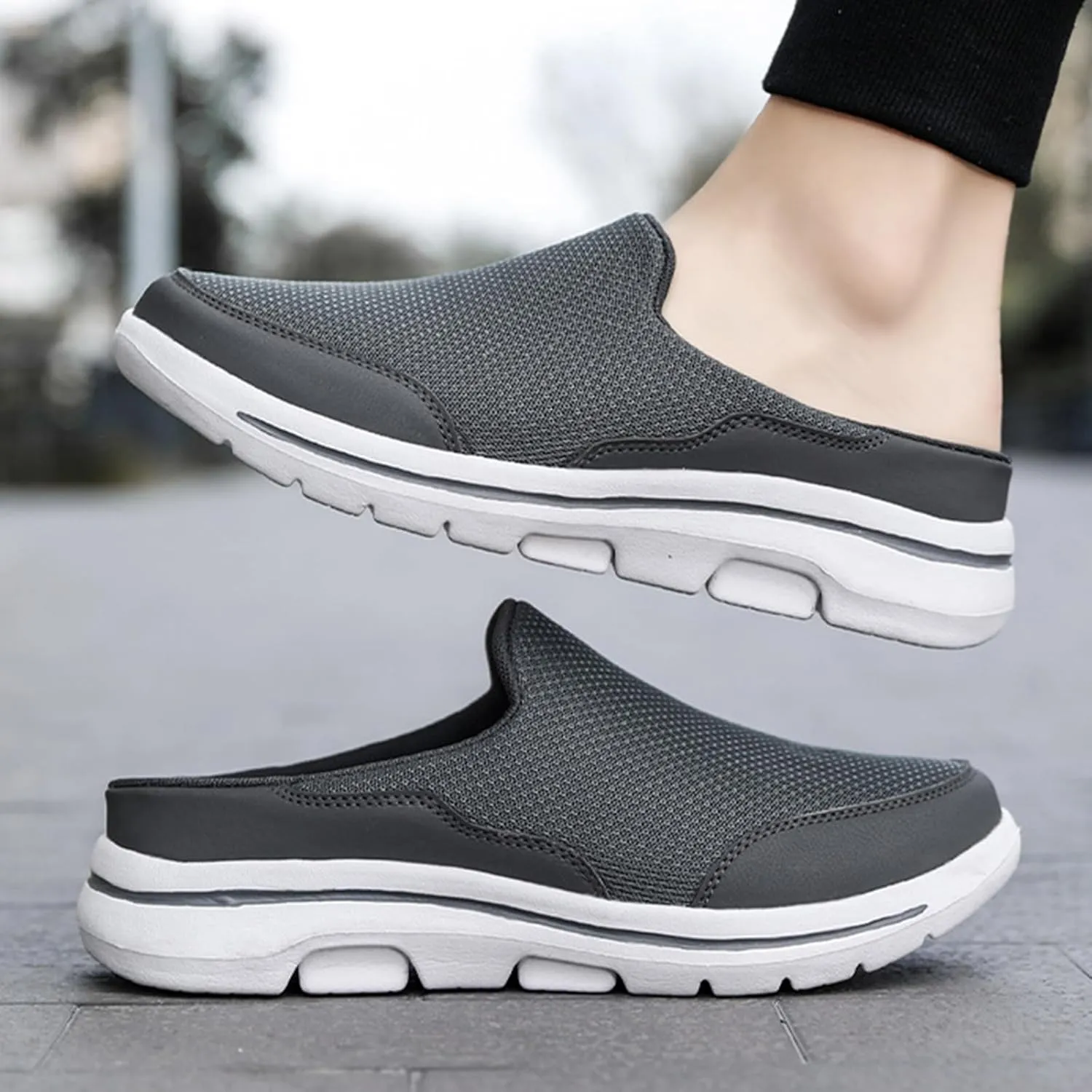 Womens Walking Shoes Breathable Mesh Mules Lightweight Open Back Slippers Casual Comfortable Wedge Mules Knitted Closed Toe Slip On Clogs Orthopedic Diabetic Shoes with Arch-Support