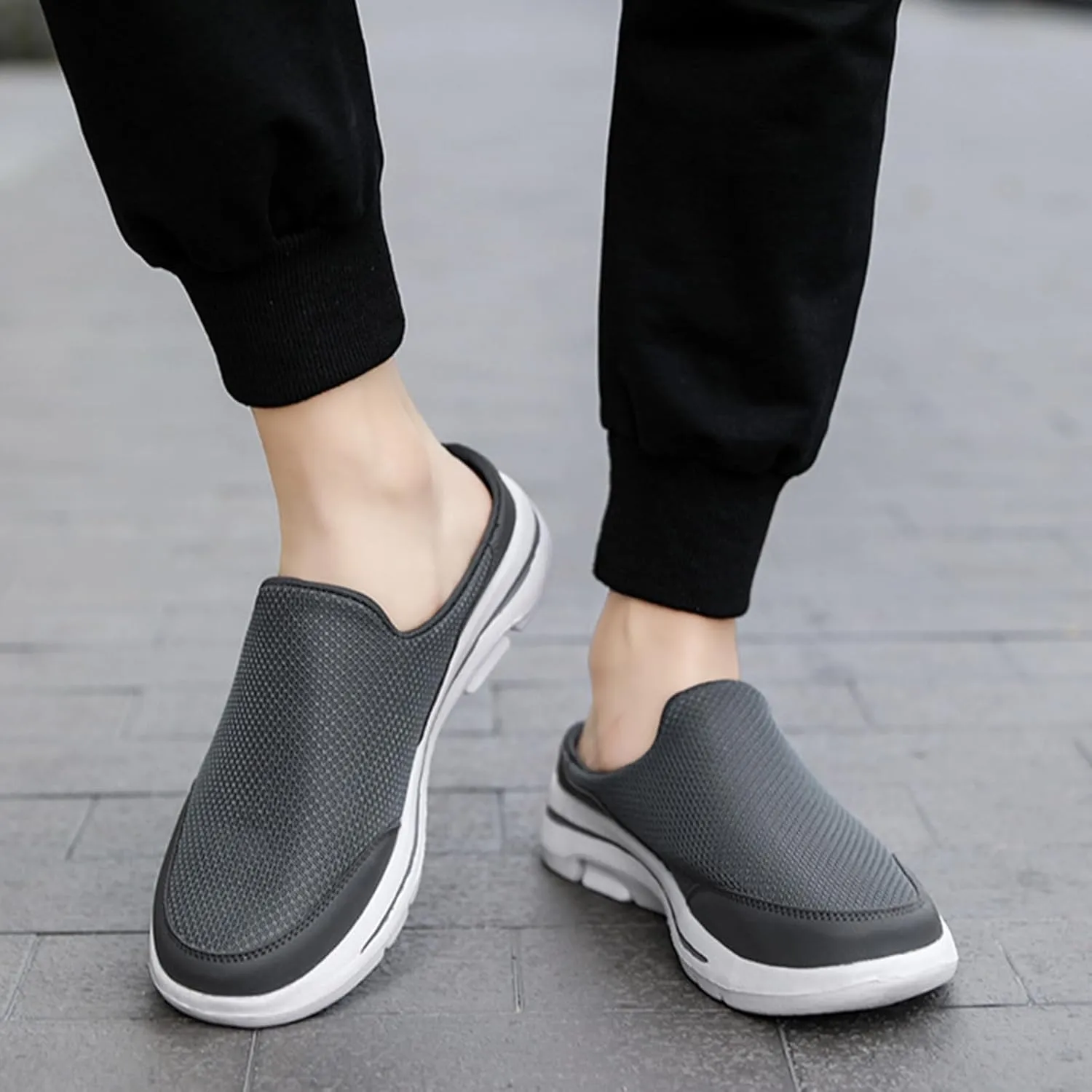 Womens Walking Shoes Breathable Mesh Mules Lightweight Open Back Slippers Casual Comfortable Wedge Mules Knitted Closed Toe Slip On Clogs Orthopedic Diabetic Shoes with Arch-Support