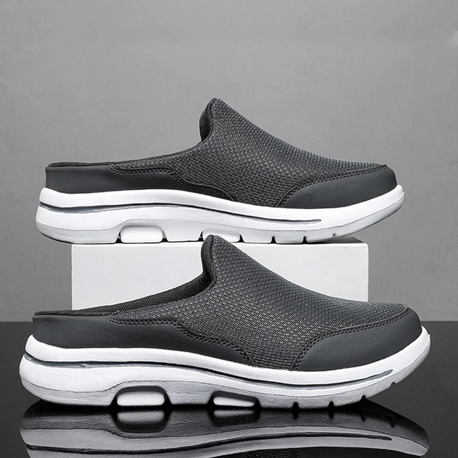Womens Walking Shoes Breathable Mesh Mules Lightweight Open Back Slippers Casual Comfortable Wedge Mules Knitted Closed Toe Slip On Clogs Orthopedic Diabetic Shoes with Arch-Support
